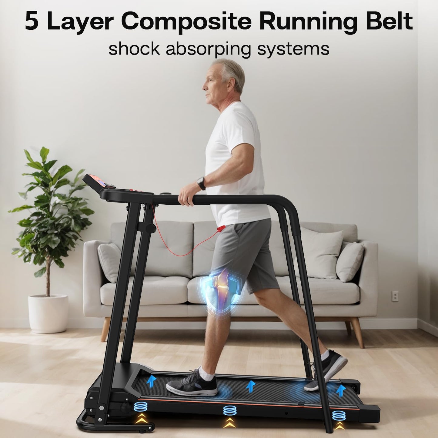 Walking Treadmill for Senior with Long Handrail Foldable Recovery Fitness Exercise Machine with Cup Holder LCD Display 300 lbs Weight Capacity for Home,APP Contorl