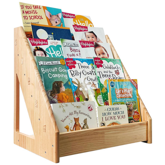 5-Tier Montessori Bookshelf - Front Facing Kids Bookshelf with Back Storage,Mortise and Tenon Design, Easy to Install. Perfect for Toddler, Children's Room, and Reading Nook (Natural)