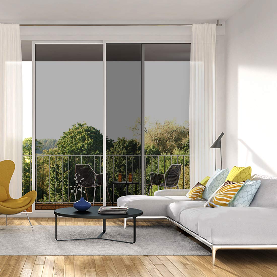 WPCTEV Window Film One Way Mirror Tint Daytime Privacy Static Cling Non-Adhesive Decorative Heat Control Anti UV Window Tint for Home and Office Black Silver 6 Mil 29.5 Inch x 13.1 Feet