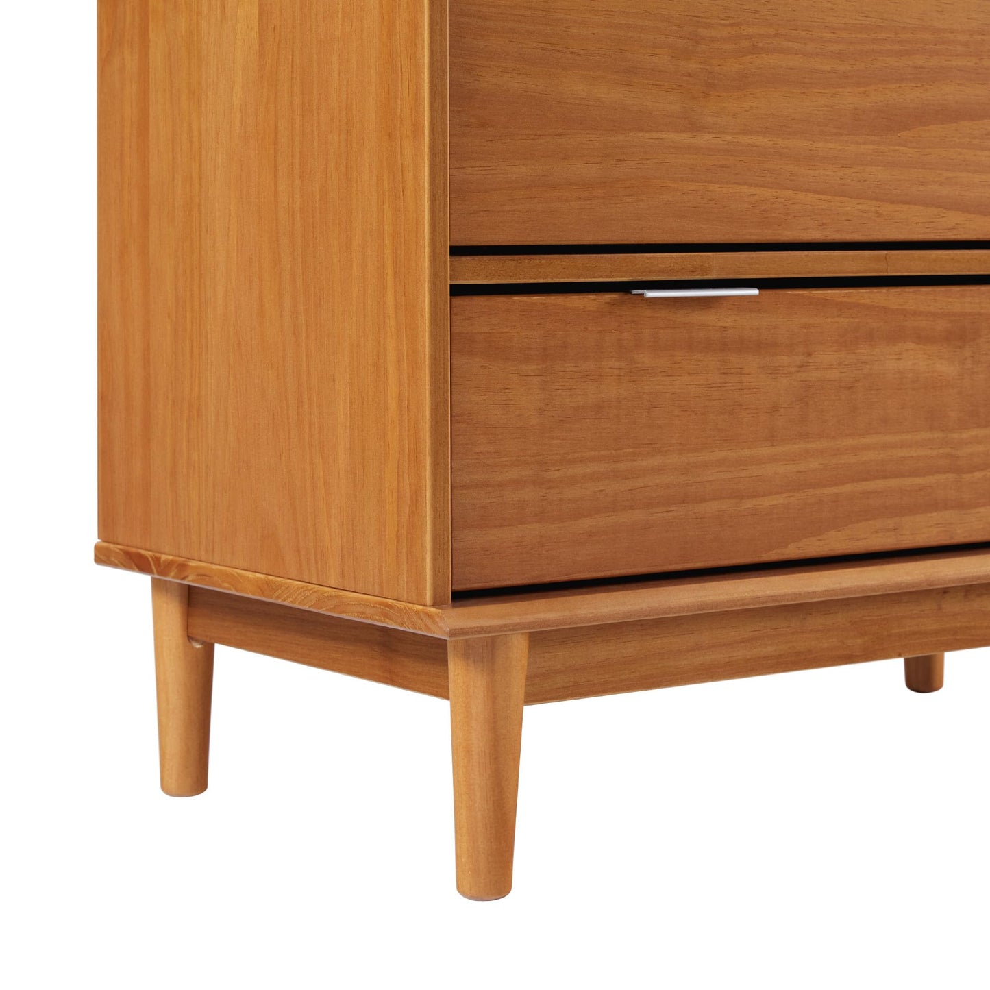 Walker Edison Blythe Mid-Century Modern Tray-Top Solid Wood 6-Drawer Dresser, 30 Inch, Caramel-T