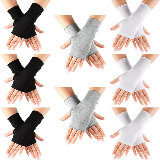 8 Pairs Women Sunblock Fingerless Gloves Summer UV Sun Protection Driving Glove Non Slip for Outdoor Sports Activities(Black, White, Gray)