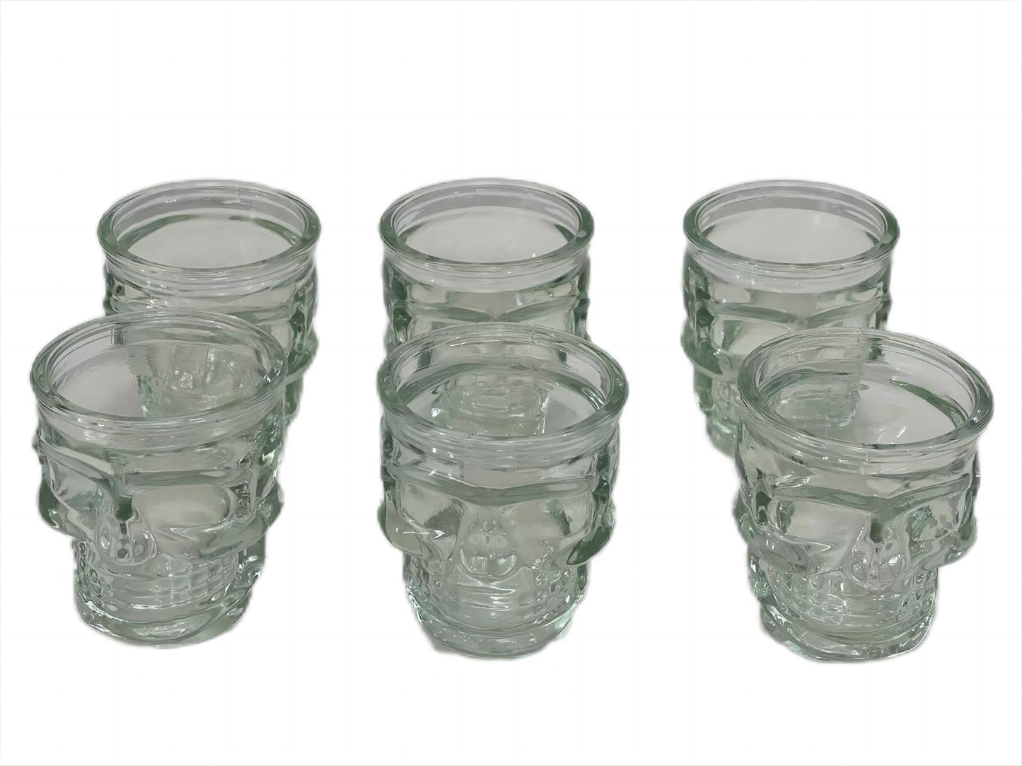 WOQIJENCV 50ml Shot Glasses Set of 6 | Reusable Clear Shot Glass for Vodka Shots, Rum, Brandy, Jello Shots | Heavy Base Shot Glass Set for Home Bar, Pub, Event, Party (Skull shaped)