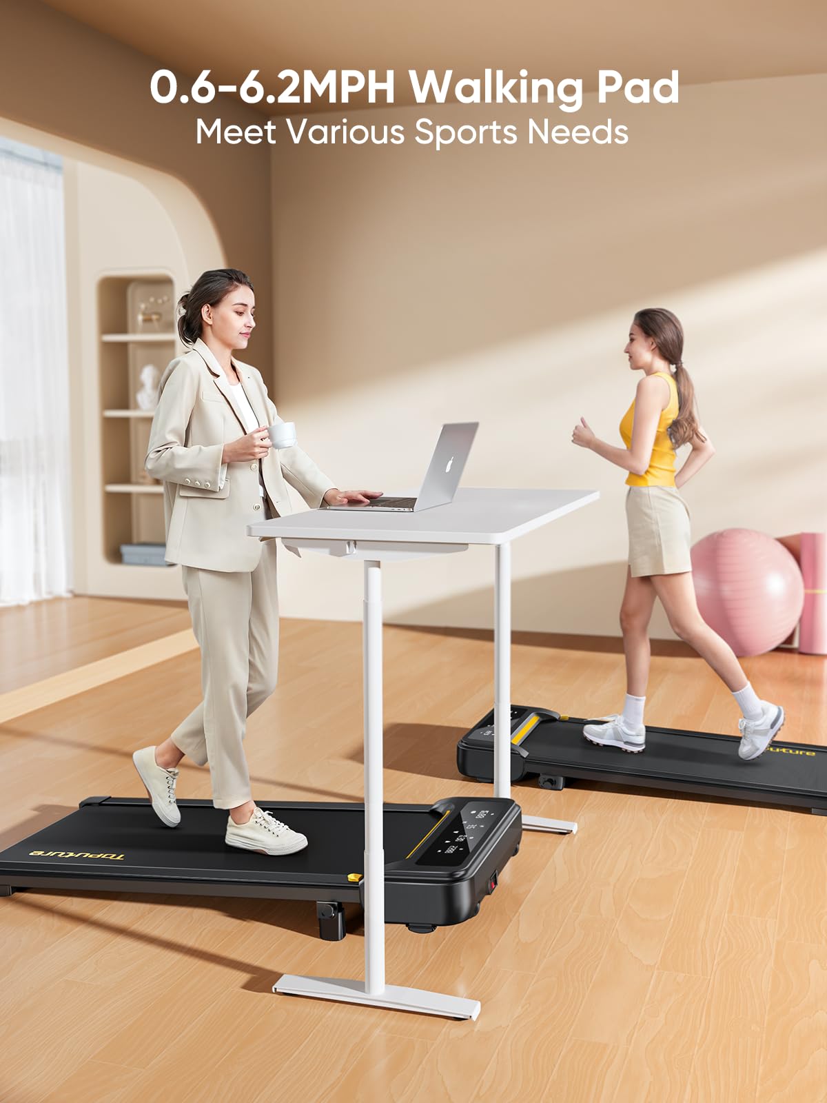 Walking Pad with Incline, Under Desk Treadmill, Portable Treadmills for Home/Office, 2.5HP Walking Jogging Running Machine 300 lbs Capacity with LED Display, Remote Control/App Control