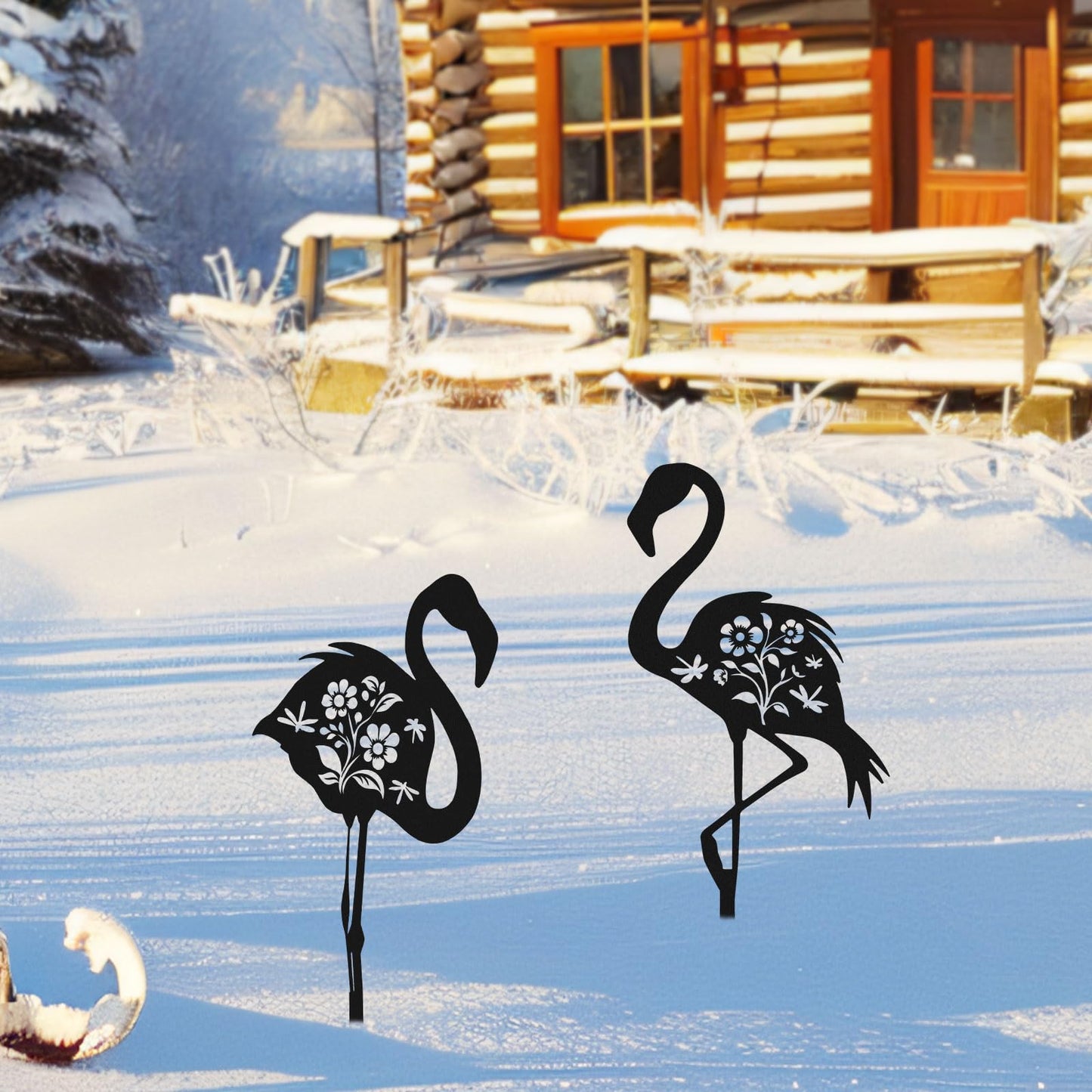 2pcs Flamingo Metal Yard Stakes, Whimsical Flamingo Yard Decor Black Decorative Garden Stakes for Lawn Patio Backyard Outdoor Decor