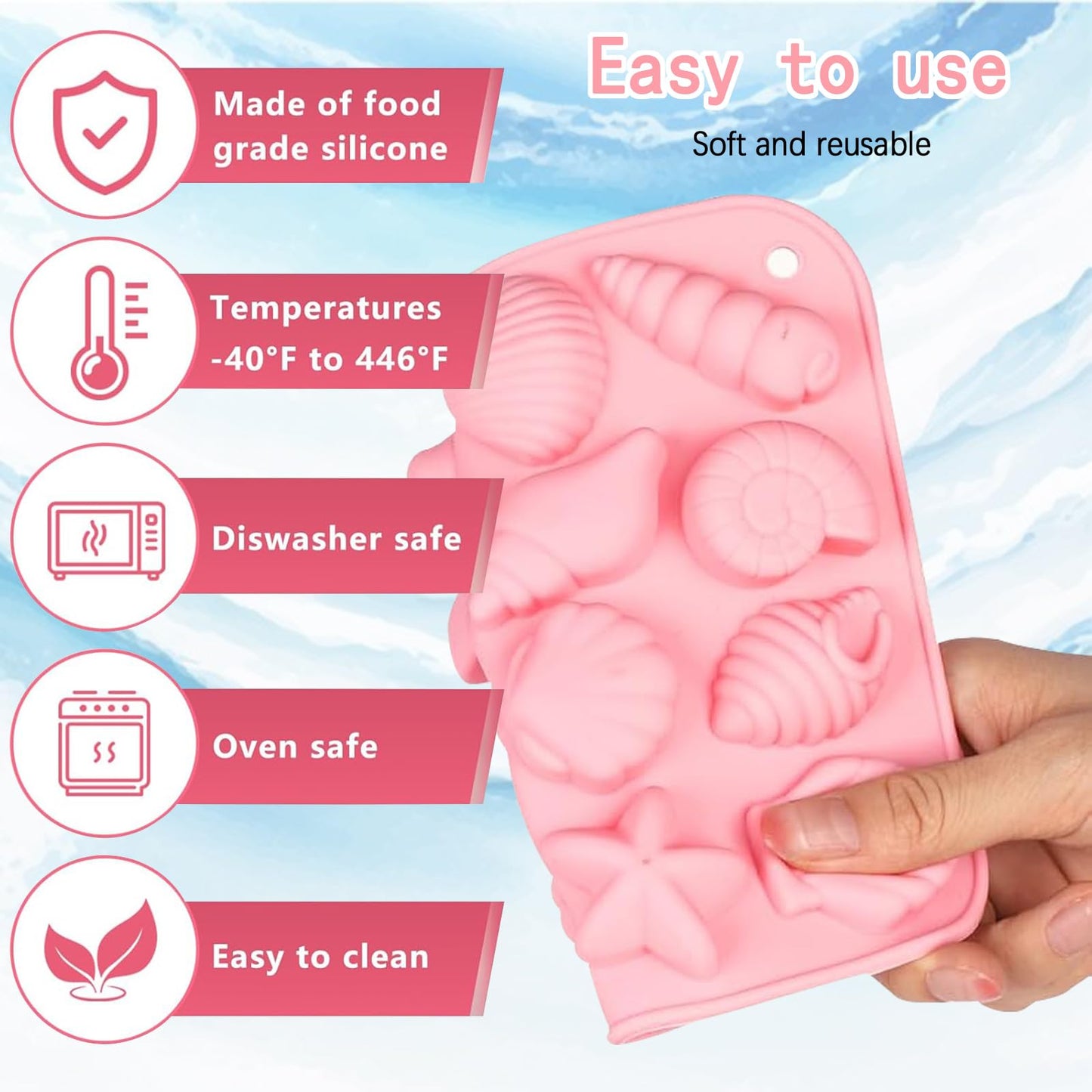 3Pcs Seashell Chocolate Silicone Molds, Ocean Themed Cake Baking Molds for Chocolate Candy Fondant Cupcake Cookie Dessert DIY Cake Decoration Suppies