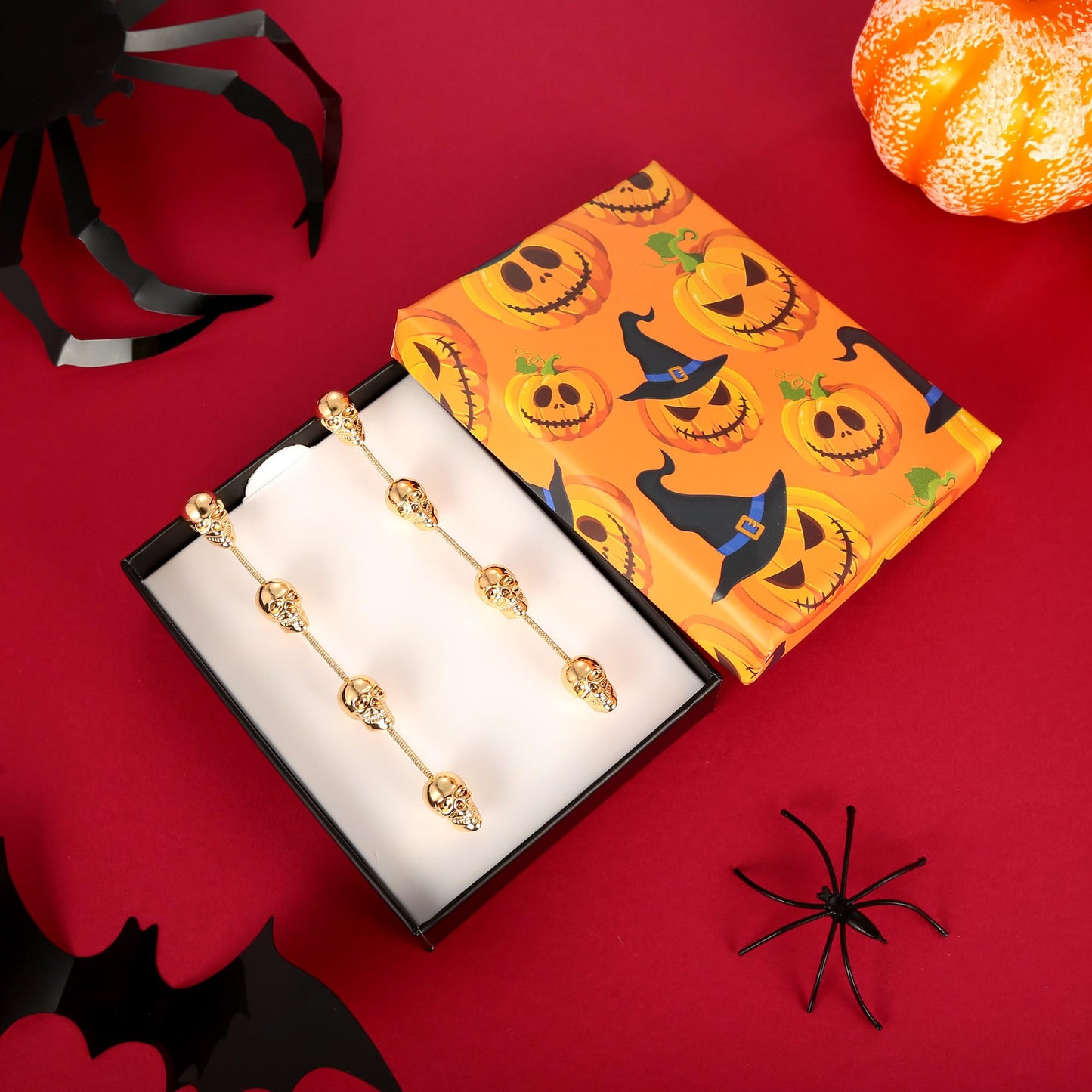 WOWORAMA Skull Halloween Earrings for Women Gold Spooky Skulls Earrings Gothic Skeleton Dangle Earring Halloween Jewelry - Gold Skull Dangling