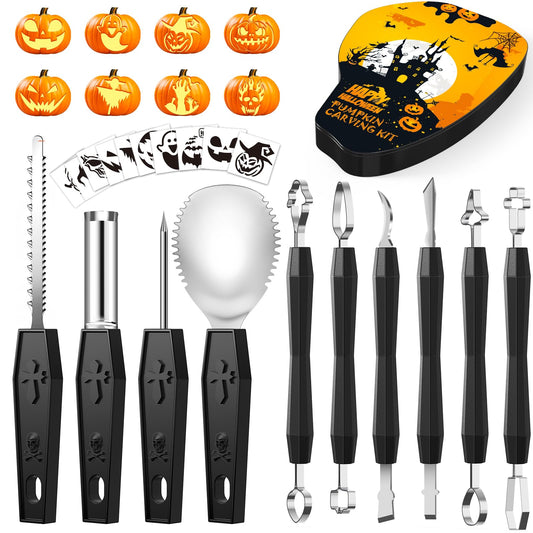 25PCS Halloween Carving Kit With Stencils, Professional Tools for Adults, Knife, Set for Pumpkin Decorations