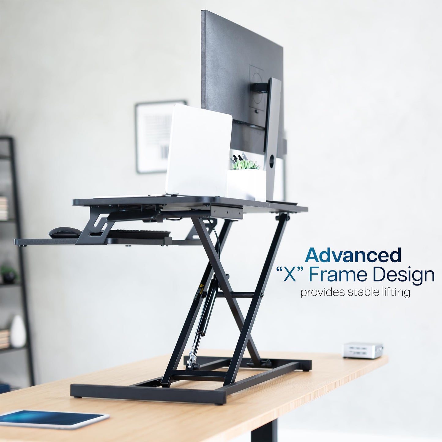 VIVO Height Adjustable 32 inch Stand Up Desk Converter, Quick Sit to Stand Tabletop Dual Monitor Riser Workstation, Black, DESK-V000S