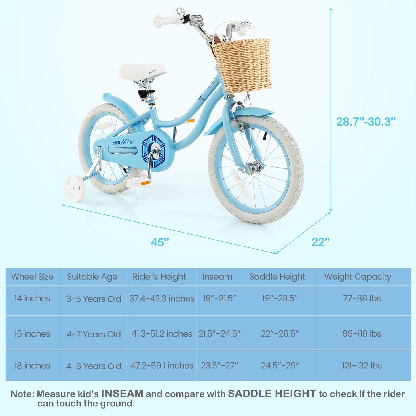 BABY JOY Kids Bike, 16 Inch Kids Bicycles for 4-7 Years Old Children with Training Wheels, Adjustable Height, Handbrake & Coaster Brake, Boys Girls Bike (Blue)