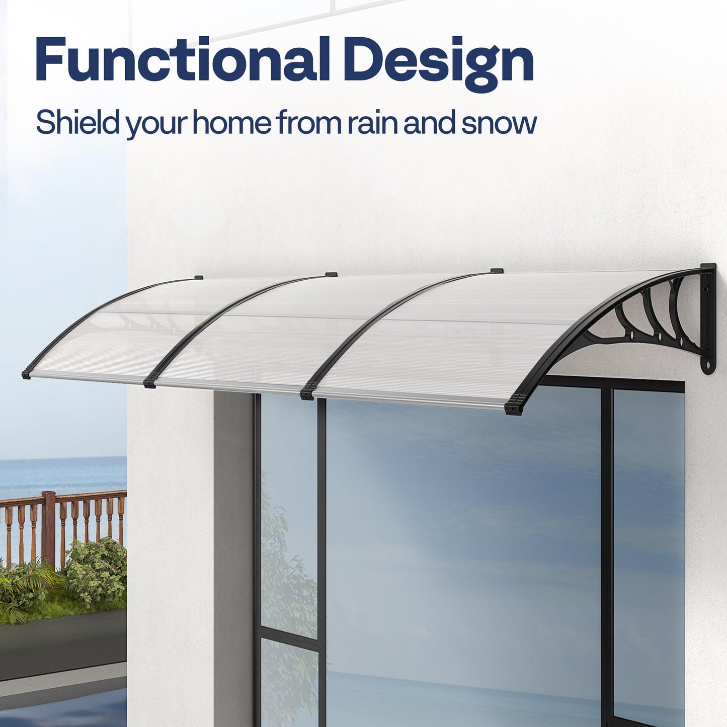 VIVOHOME Polycarbonate Window Door Awning Spliced Canopy Transparent with Black Bracket 40 Inch x 120 Inch