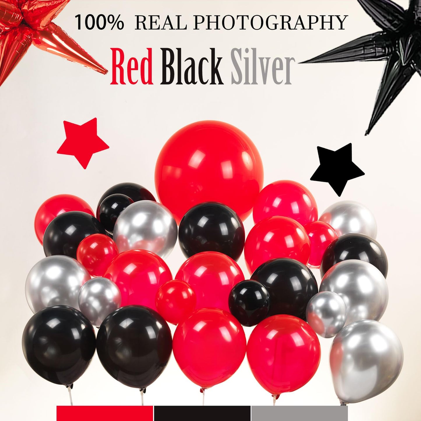 yeewaka black and red silver balloon garland arch kit 150pcs with Starburst Balloons for wedding Casino movie night theme birthday graduations prom 2025 grad Party decorations