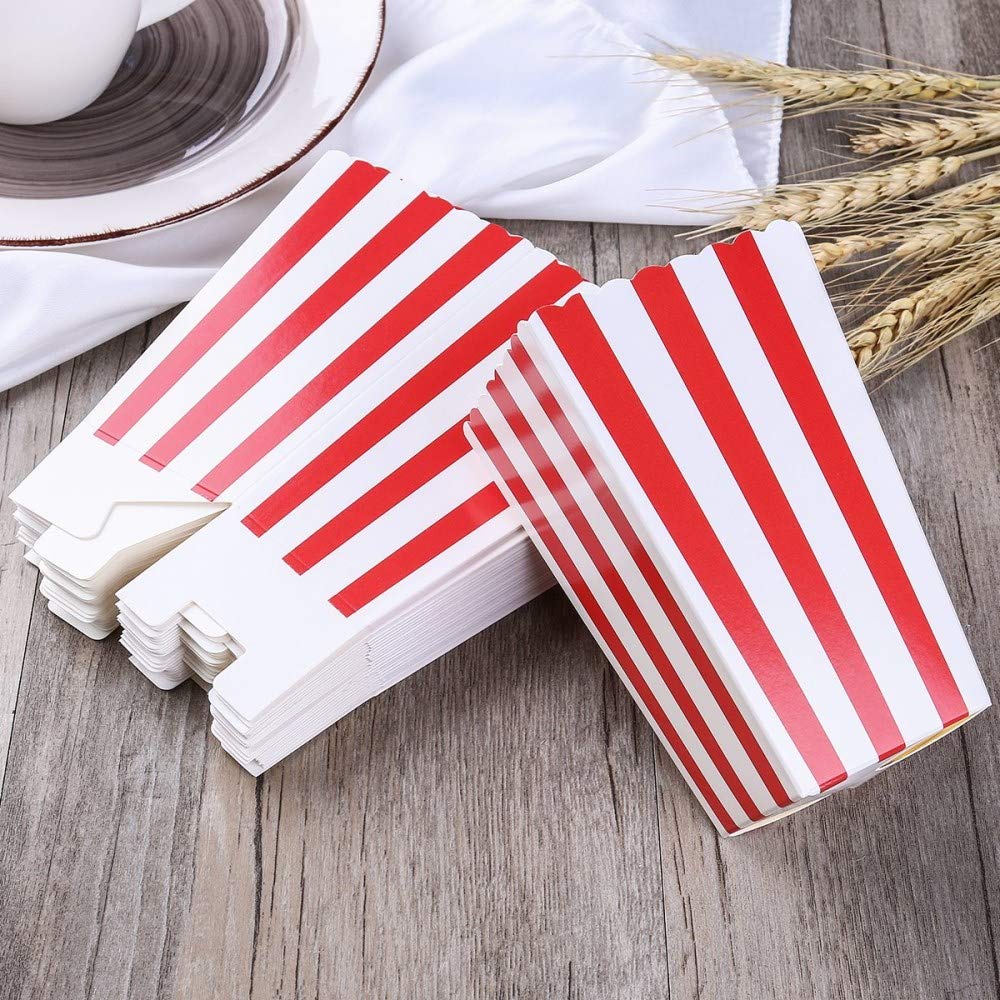 24 Pack Red Striped Popcorn Boxes - Carnival Parties Mini Paper Popcorn and Candy Containers, Party Supplies for Movie Nights