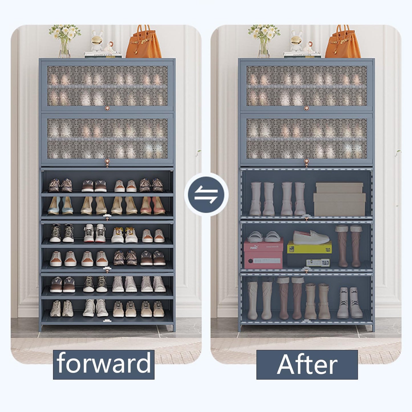 walkclpck Bamboo Shoe Cabinet with Acrylic Door,10-Tier Shoe Storage Rack, 40-45 Pairs Freestanding Shoe Rack, Entrance Shoe Cabinet for Hallway Living Room
