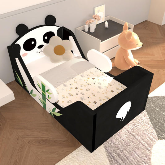 weeonekids Toddler Beds, Child Beds for Kids with Extra Safty Broad, Standard Crib Size Animal Toddler Bed, Certified Fabric Toddler Beds,Toddler Floor Beds (Panda)
