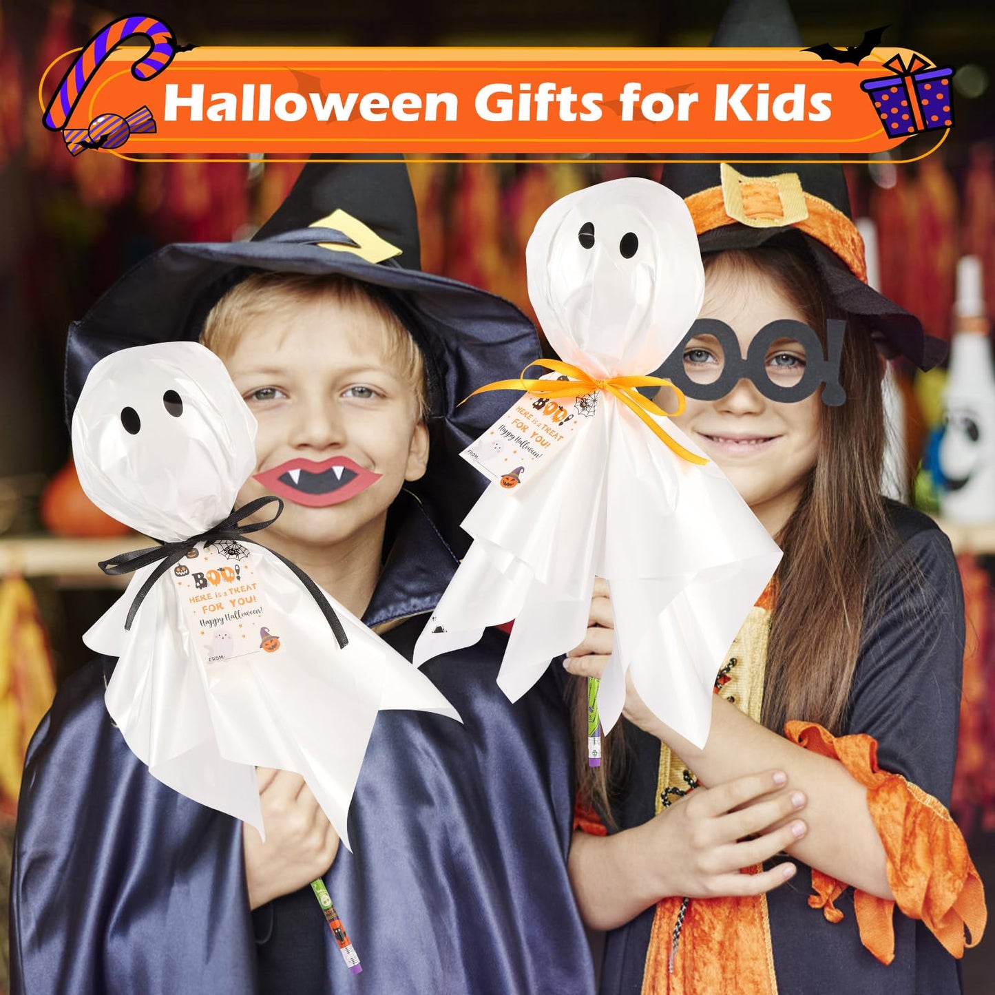 24Pack Halloween Party Favors for Kids, Giant Lollipop with Gift Cards, Pencils, Temporary Tattoo Stickers, Erasers, Stampers, Sharpener for Classroom School Exchange Party Favors for Boys and Girls