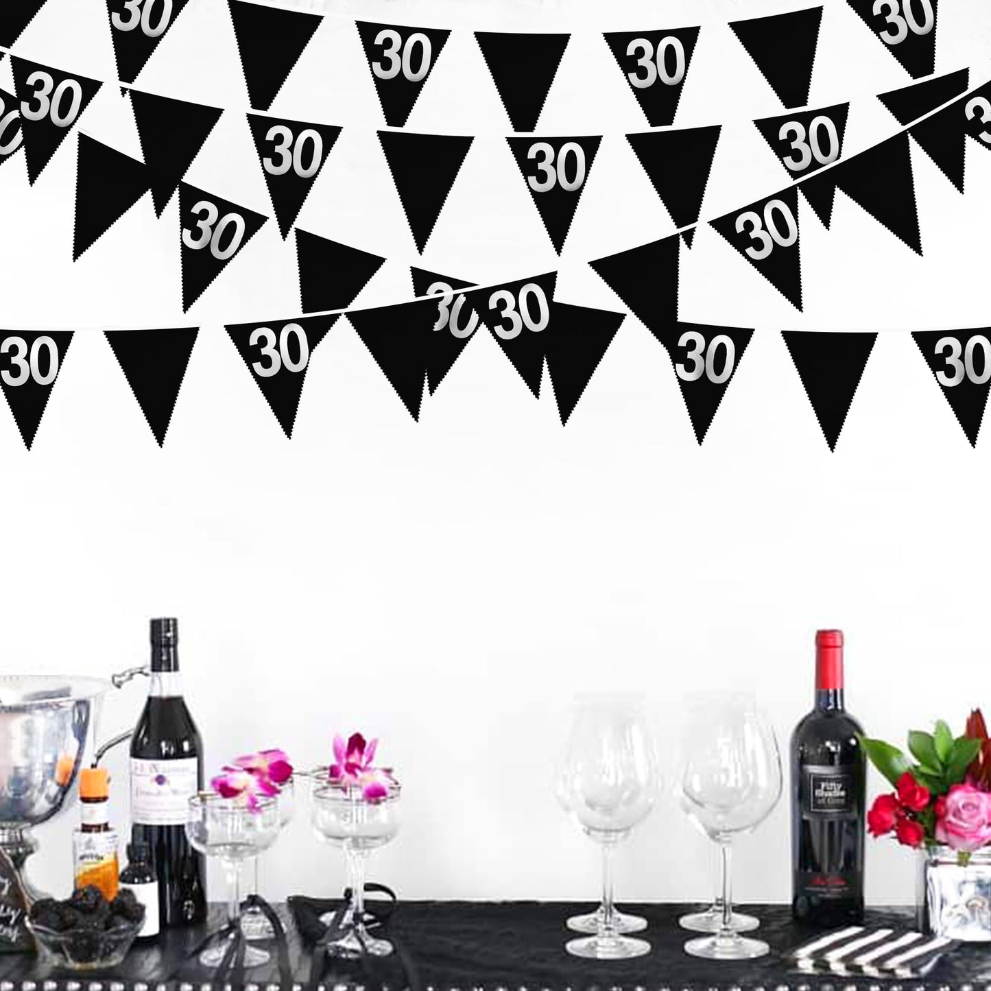 26FT Black Silver 30th Birthday Party Decorations Fabric Pennant Banner Garland Streamers for Women Mens Dirty Thirty 30 and Fabulous Birthday Cheers to 30 Years Anniversary Talk Thirty To Me Decor
