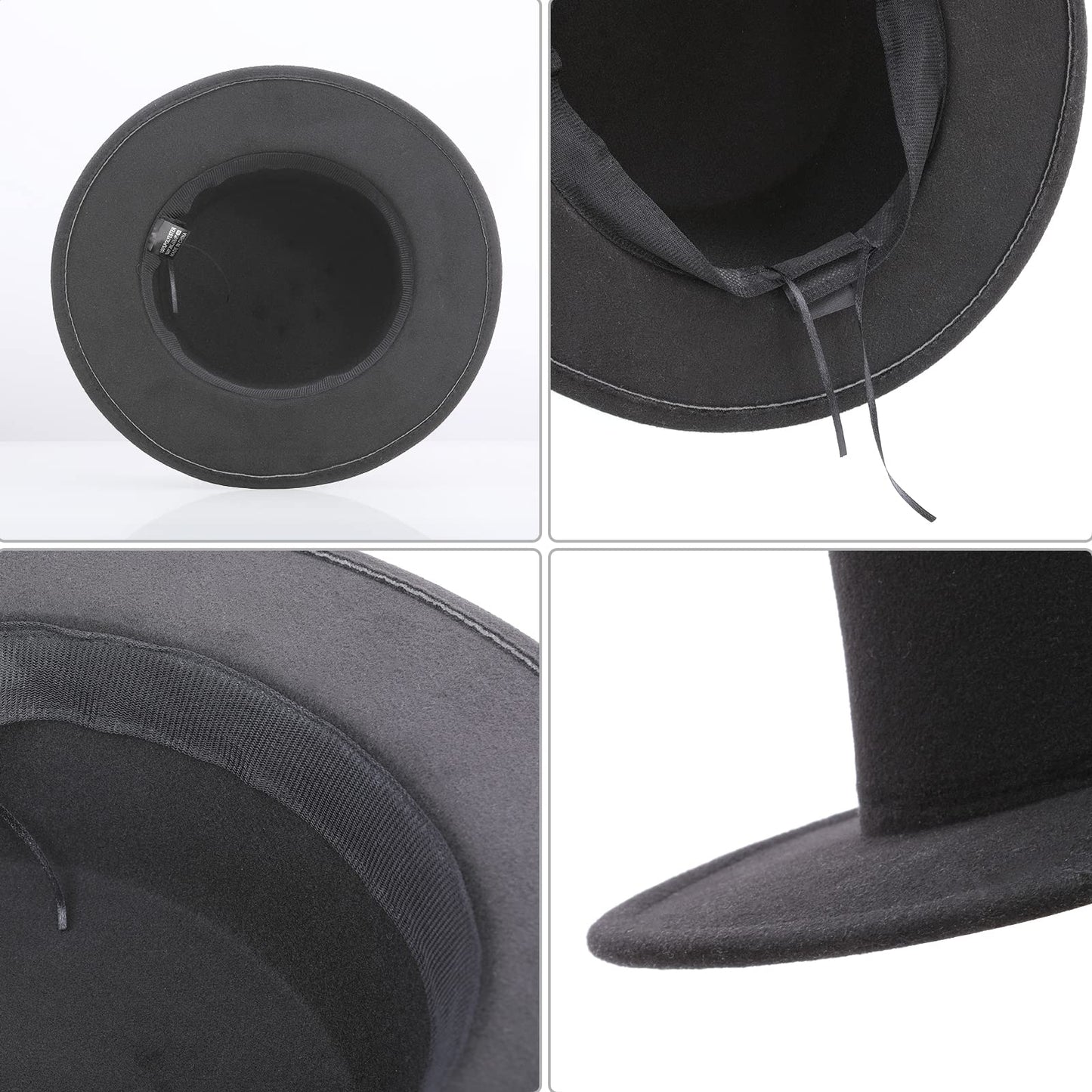YEAJOIN Fashion Classic Black Fedora Flat Hat Medium Size, Wide Brim Jazz Hats Church Derby Cap for Women and Men