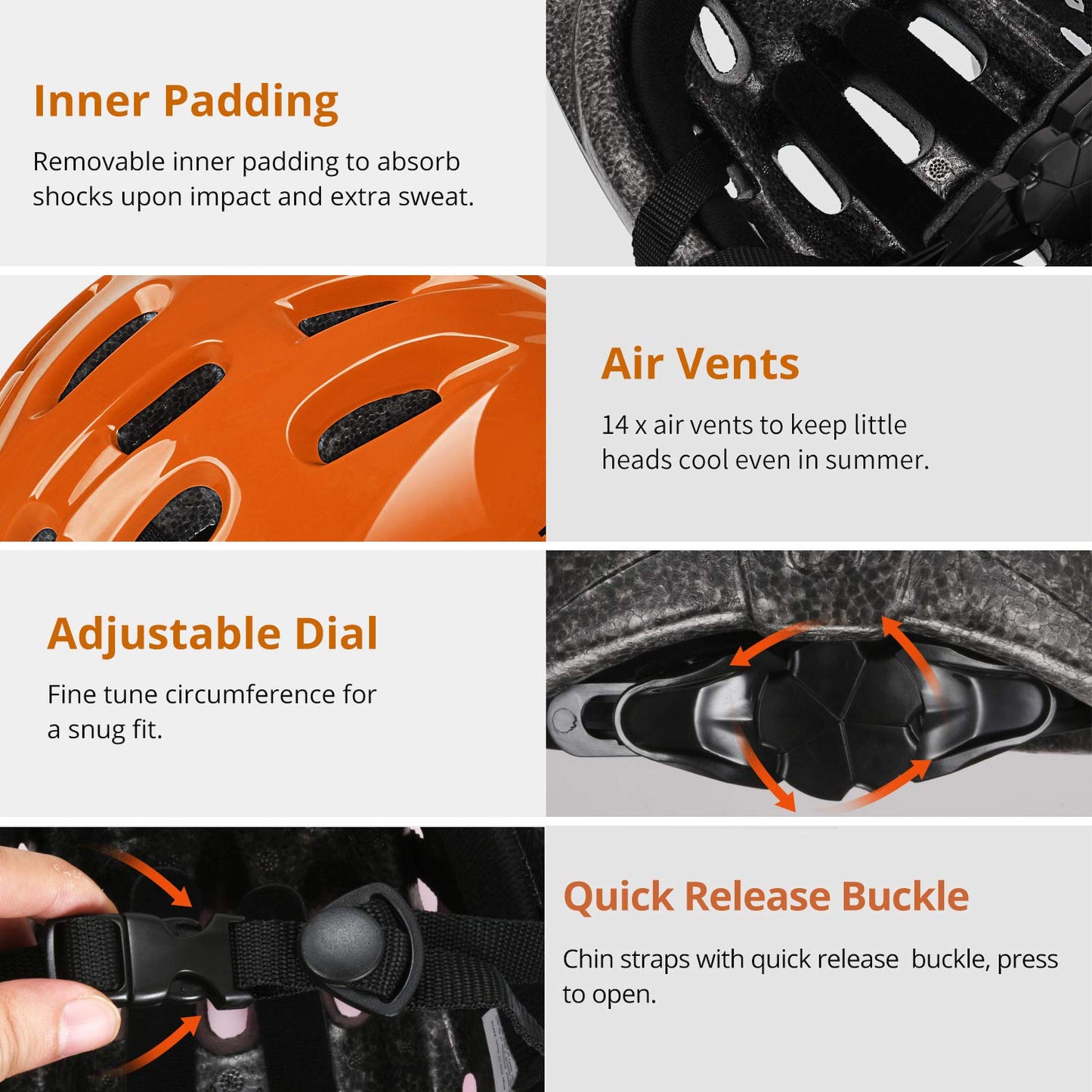 TurboSke Toddler Kids Bike Helmet, Multi-Sport Helmet Size Adjustable for Boys and Girls (Glossy Orange, Small: 48-52cm/18.8"-20.5")