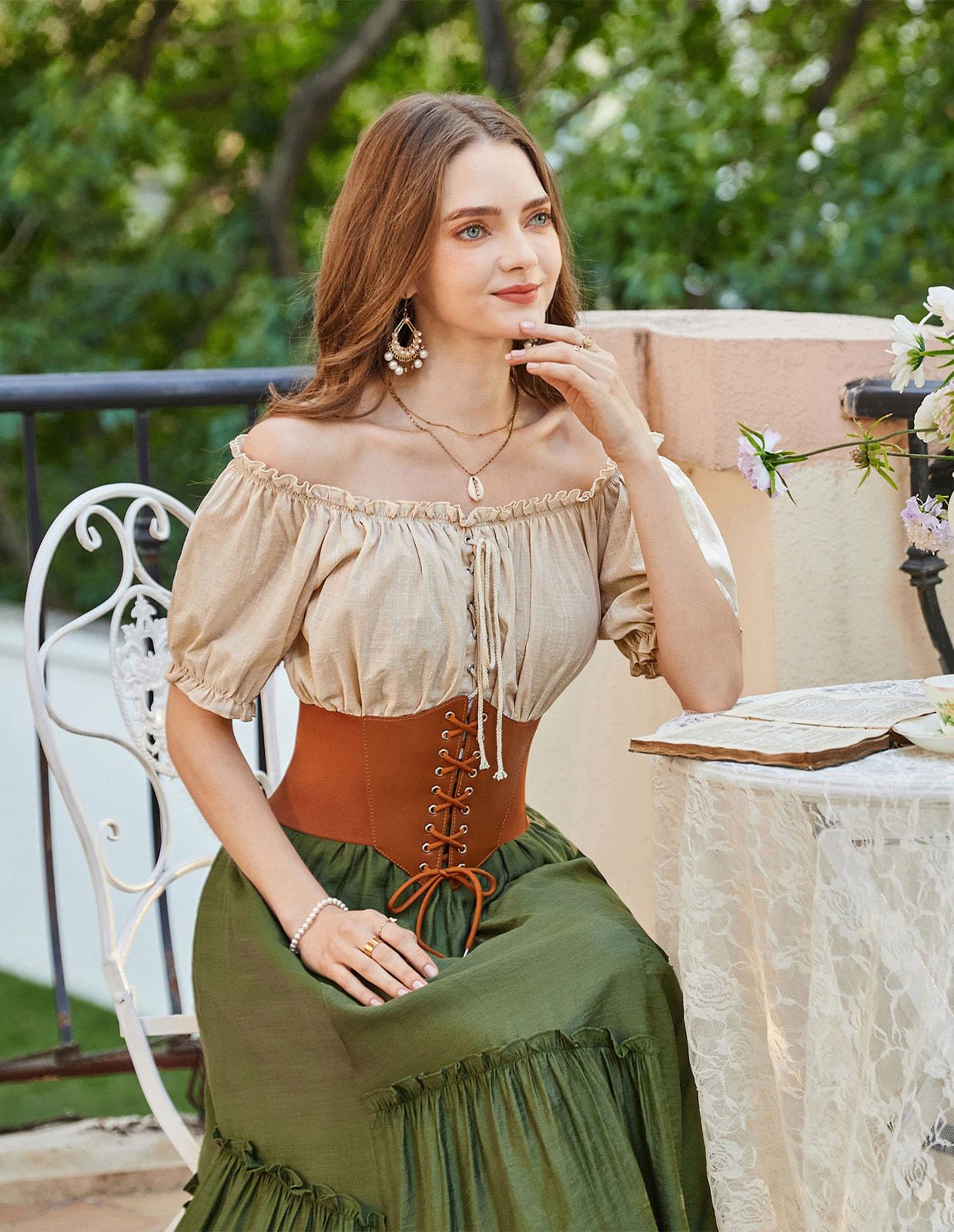 Women Off Shoulder Puff Sleeve Summer Tops Smocked Wasit Peplum Blouse Apricot S