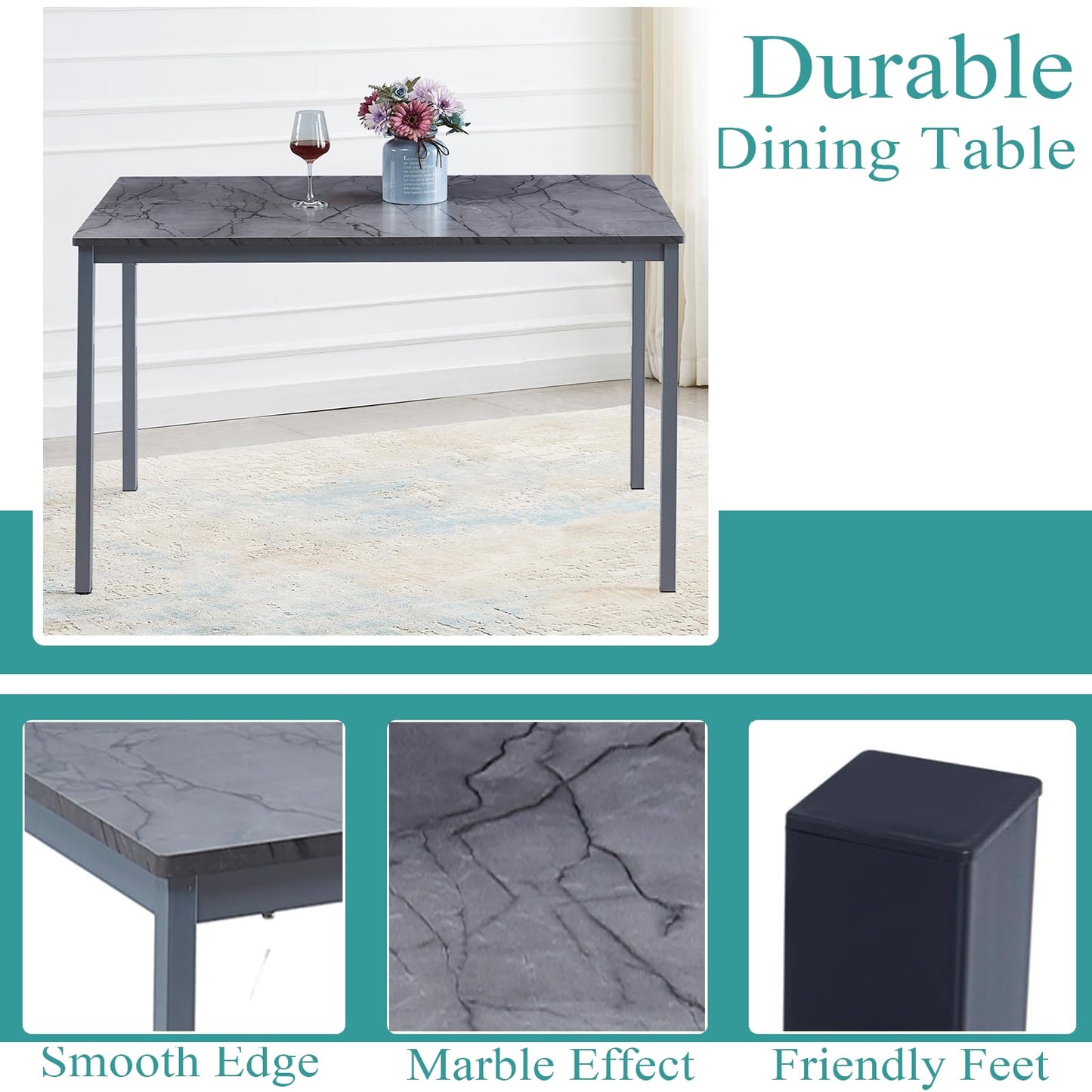 5-Pieces Dining Room Set for 4 Marbled Dining Table with Chairs Retangular Kitchen Table and Chairs for Home Kitchen,Dinette and Restaurant Small Space (Gray/Cloud Gray Pro, 5 Pieces Set Pro)
