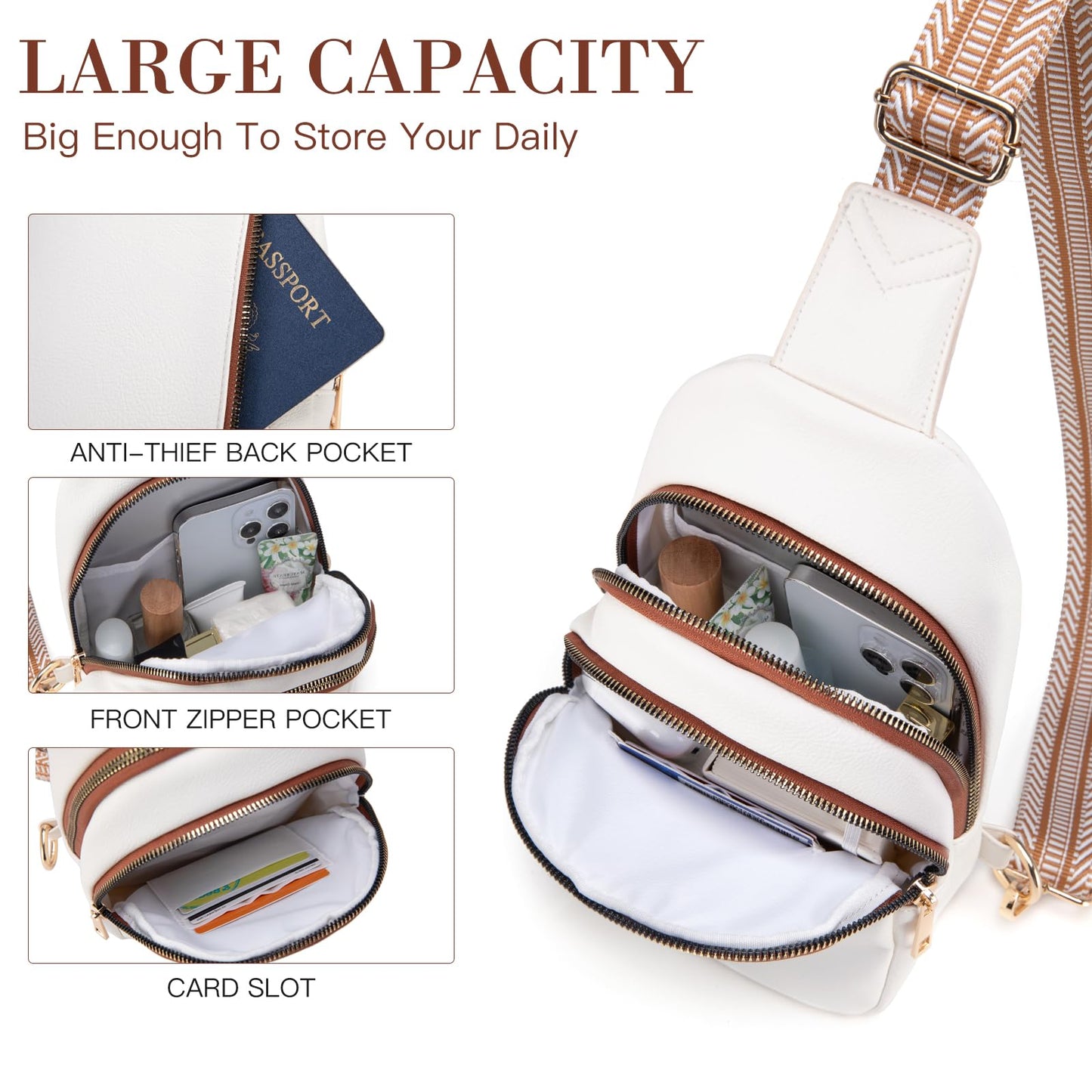 Viverte Crossbody Bags for Women Initial Sling Bag Cross Body Fanny Packs Personalized Gifts for Mom Women Wife (Beige with Brown-E)