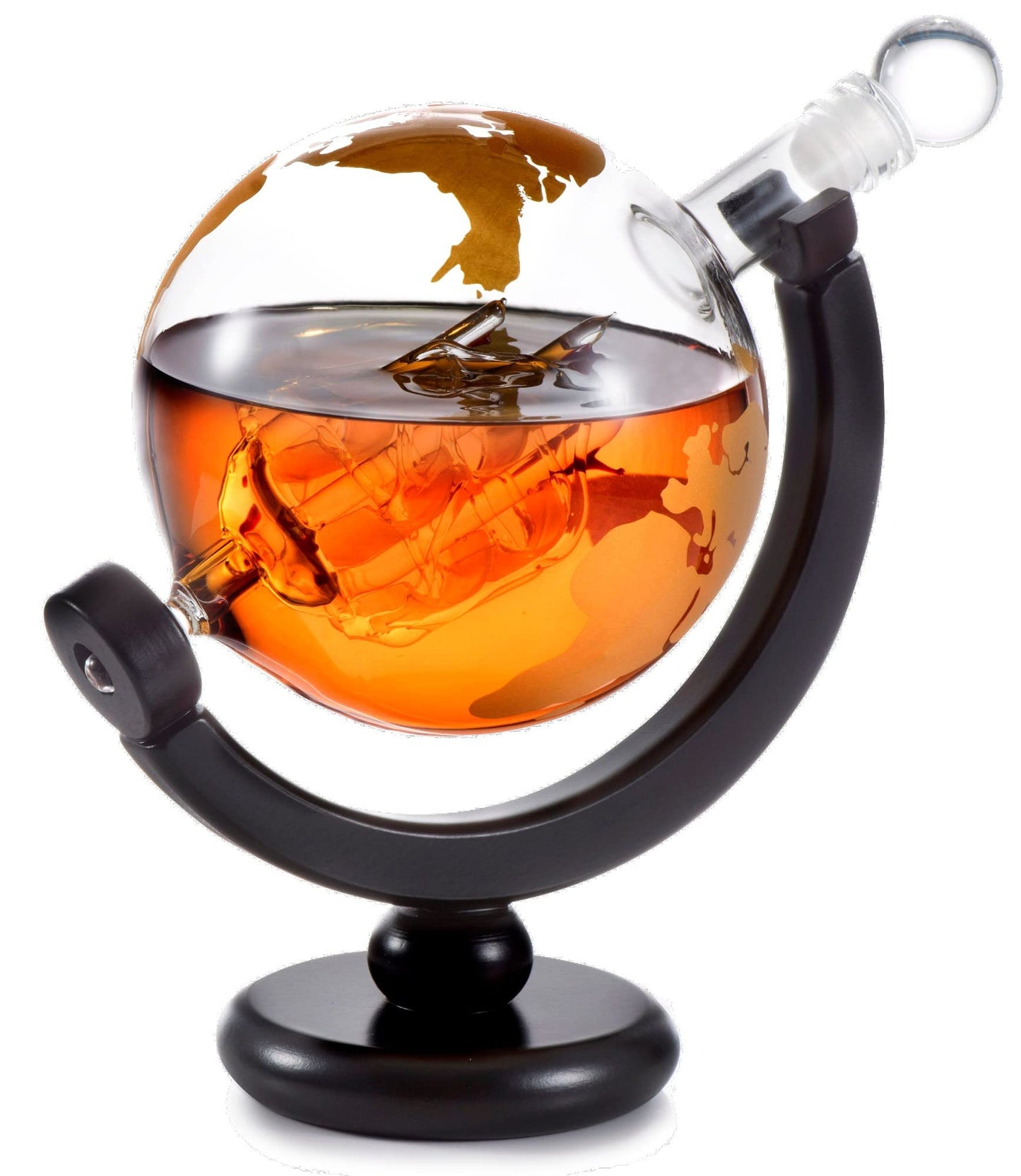 Whiskey Decanter Globe Gift Set - Rich Base Tray - Gold Whiskey Dispenser Airtight Stopper for Wine, Bourbon, Brandy, Juice, Water - Decanter Sets For Men Christmas Gifts for Dad Boyfriend Husband Him