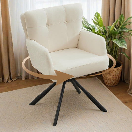 WUTUTUEE Fabric Dining Chair Modern Upholstered Swivel Dining Room Chairs Comfy Accent Armchair with Mid Back, Desk Arm Chair No Wheels for Kitchen/Living Room/Dining Room, White