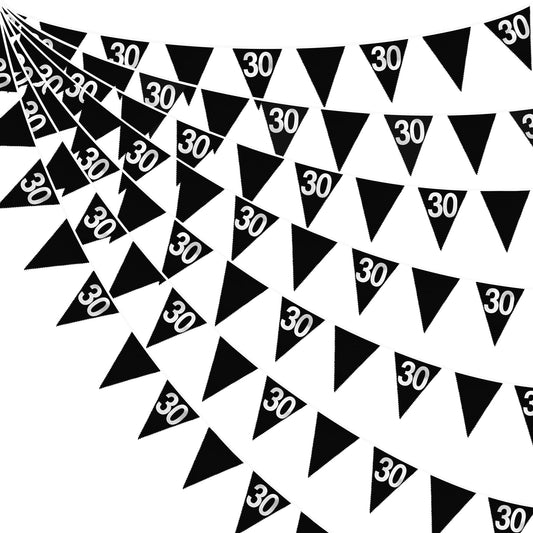 26FT Black Silver 30th Birthday Party Decorations Fabric Pennant Banner Garland Streamers for Women Mens Dirty Thirty 30 and Fabulous Birthday Cheers to 30 Years Anniversary Talk Thirty To Me Decor
