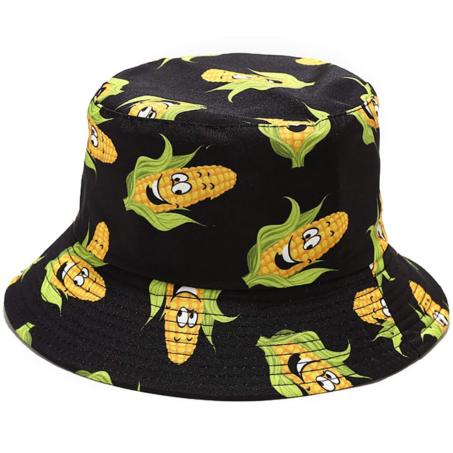 XYIYI Corn Black Print Bucket Hat Fashion Beach Fisherman Hats for Women, Reversible Double-Side-Wear