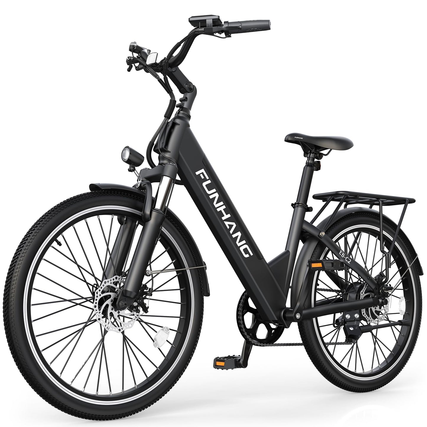 Funhang Electric Bike for Adults, 1000W Peak EBike, 50 Miles 21.7MPH Adult Electric Bicycles with 48V Built-in Removable Battery, Adjustable Stem, Rear Rack, 7 Speed, 26" Step-Thru E Bike for Commute