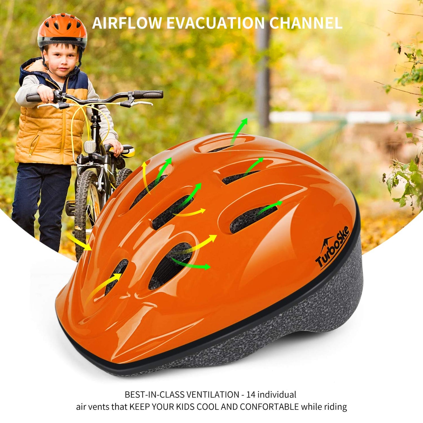 TurboSke Toddler Kids Bike Helmet, Multi-Sport Helmet Size Adjustable for Boys and Girls (Glossy Orange, Small: 48-52cm/18.8"-20.5")