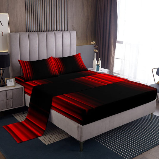 Abstract Ombre Decor Bed Sheets Kids Teens Red and Black Sheet Set Fashion Sheets Girls Boys Room Decor Queen Size,1 Flat Sheet +1 Fitted Sheet+2 Pillowcases,4Pcs Bedding