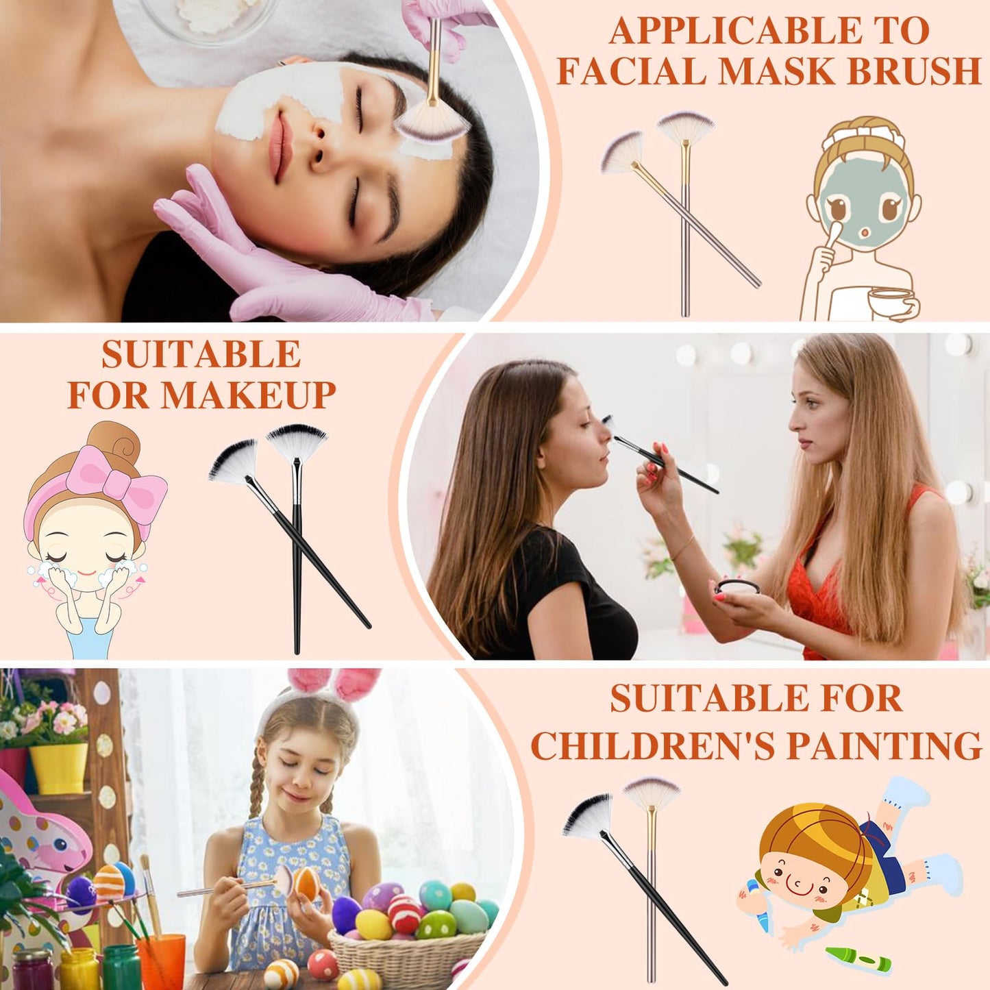 12 Pieces Fan Brushes for Facials Slim Soft Face Mask Brush Applicator for Glycolic Acid Peel Mask Esthetician Face Makeup Brush