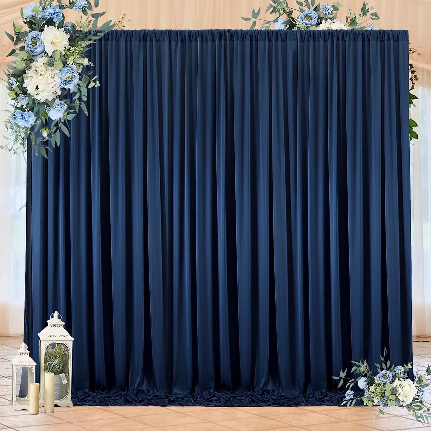 50ftx10ft Wrinkle Free Navy Blue Backdrop Curtains for Parties, 10 Panels 5x10ft Silky Polyester Blue Photo Backdrop Drapes for Weddings Birthday Party Graduation Photography Background Curtains