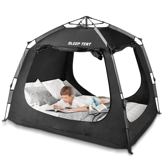 YAVIL Portable Bed Tent Bed Canopy Queen Size,ONE-Click Sleeping Tent Breathable Indoor Tent Privacy Large Space with 3 Doors for Kids and Adult