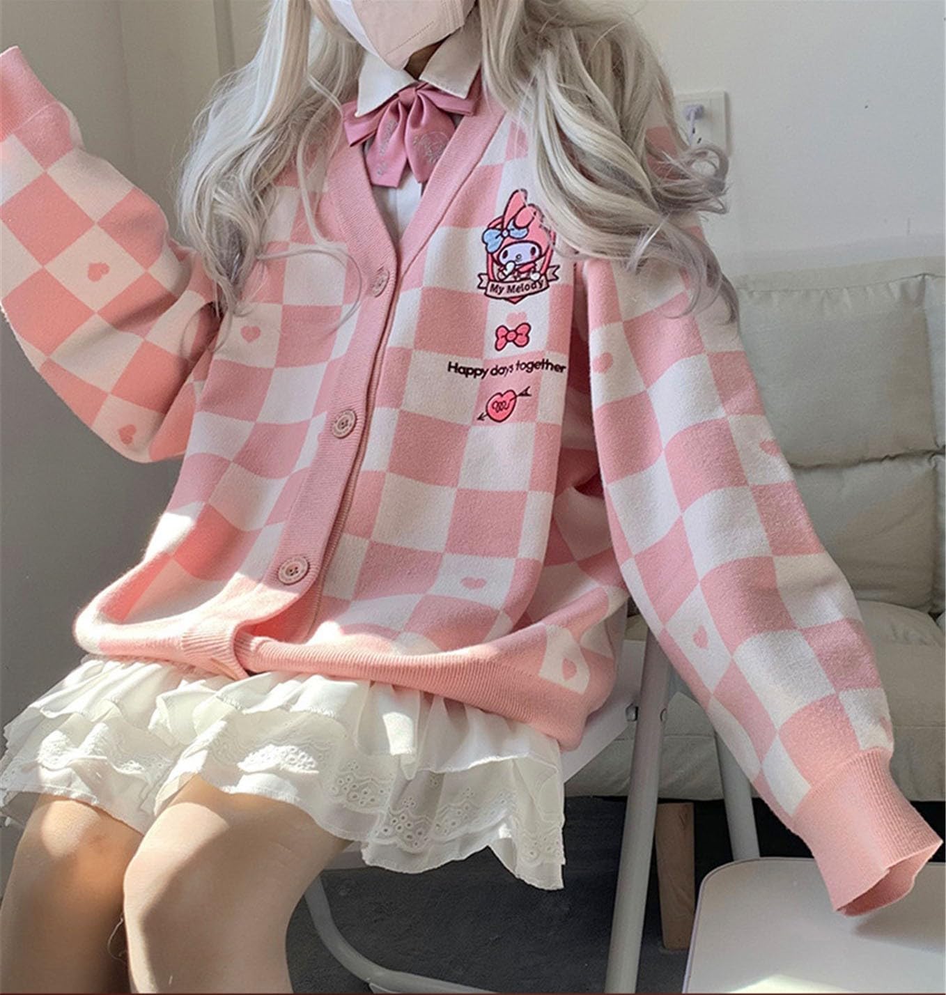 WANHONGYUE Cardigan Sweaters for Women Girls Long Sleeve Open Front Knit Cardigans JK School Uniform Pink S