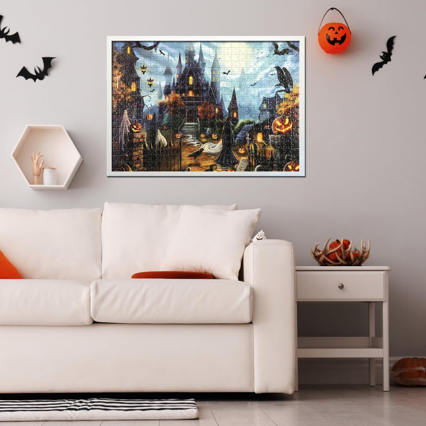 Witch Castle 500-Piece Halloween Jigsaw Puzzles for Adults, Challenging Horror Puzzles with Crows & Pumpkin Decoration