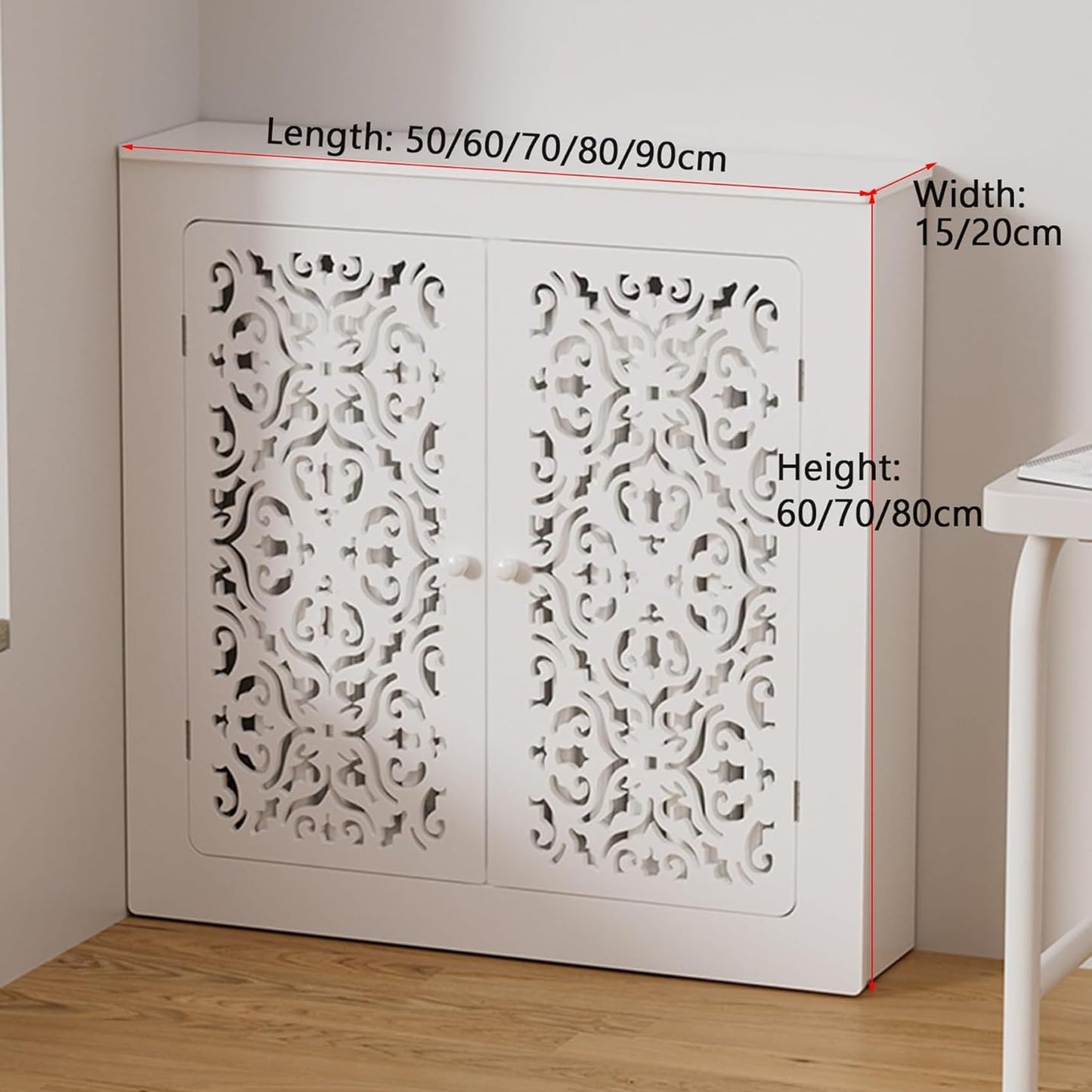 White Radiator Cover, Heater Cover Cabinet Shelf for Old Radiators, Modern Wood Cabinet Shelf Organizer for Living Room, Bedroom & Bathroom (White, 19.7 * 27.6 * 7.9in)