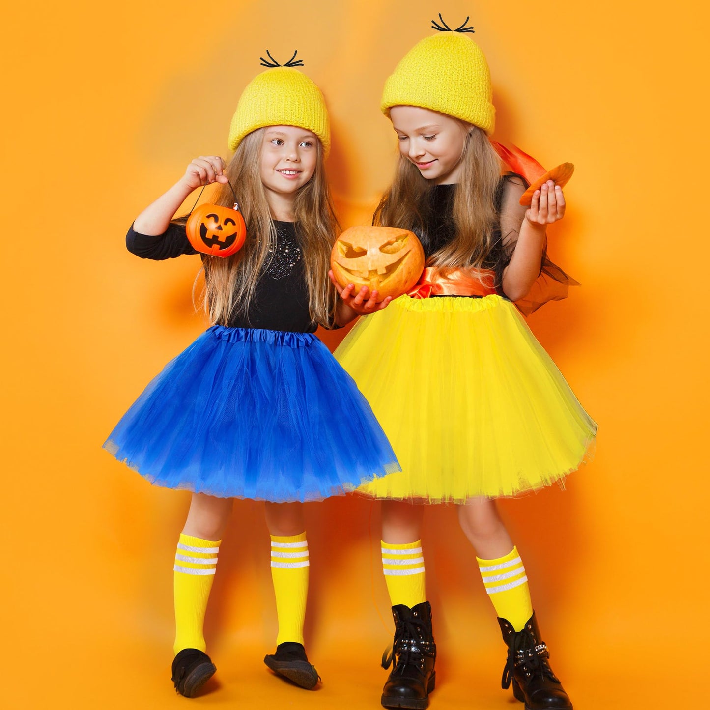 12pcs Halloween Costume Accessories for Adult Couples/Friends/Sisters, Fun Dress-Up Props for Cosplay & Party Outfits, Goggles/Yellow Beanie/Tutu Skirt/Suspenders/Gloves/Socks for Teens Girls Adults