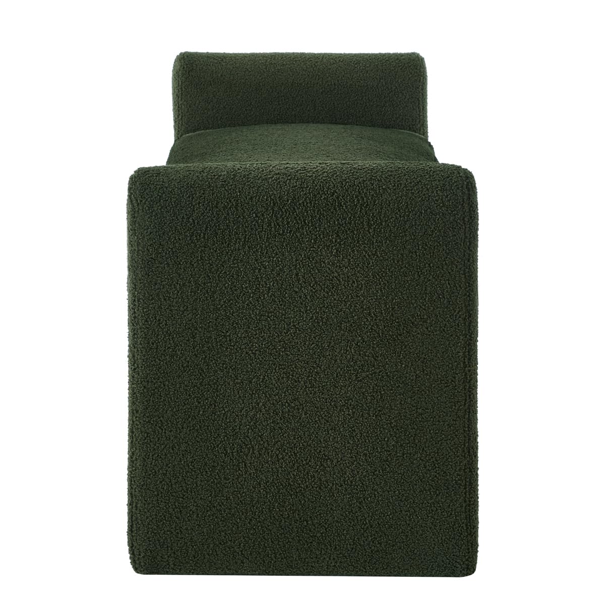 24KF Modern Boucle Teddy Lovely Bench, Upholstered Bed Bench Entryway Bench Ottoman with Armrest -Dark Green