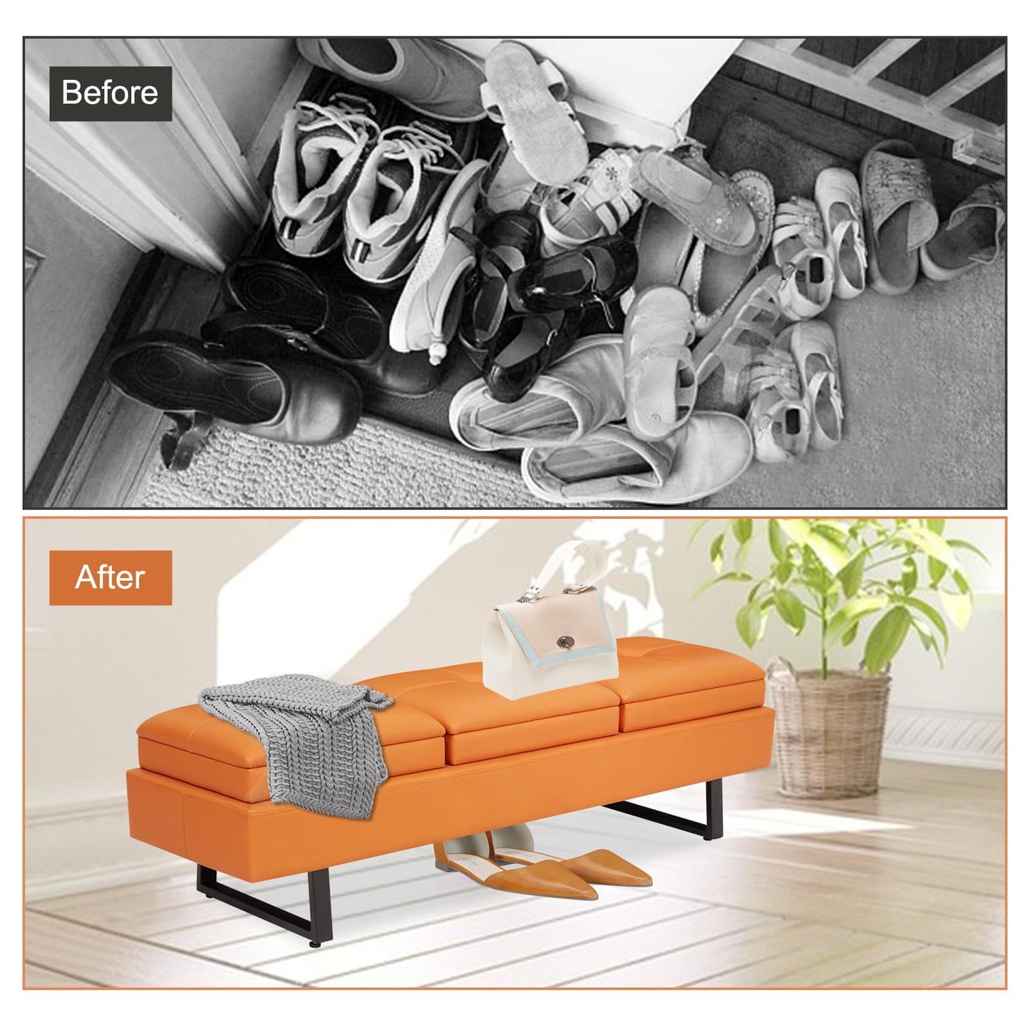AIIT 3-Seat Waiting Room Bench - Reception Bench with Thickened PU Leather, Waiting Room Chairs Lobby Bench for Office Barber Store Salon Shop, Orange