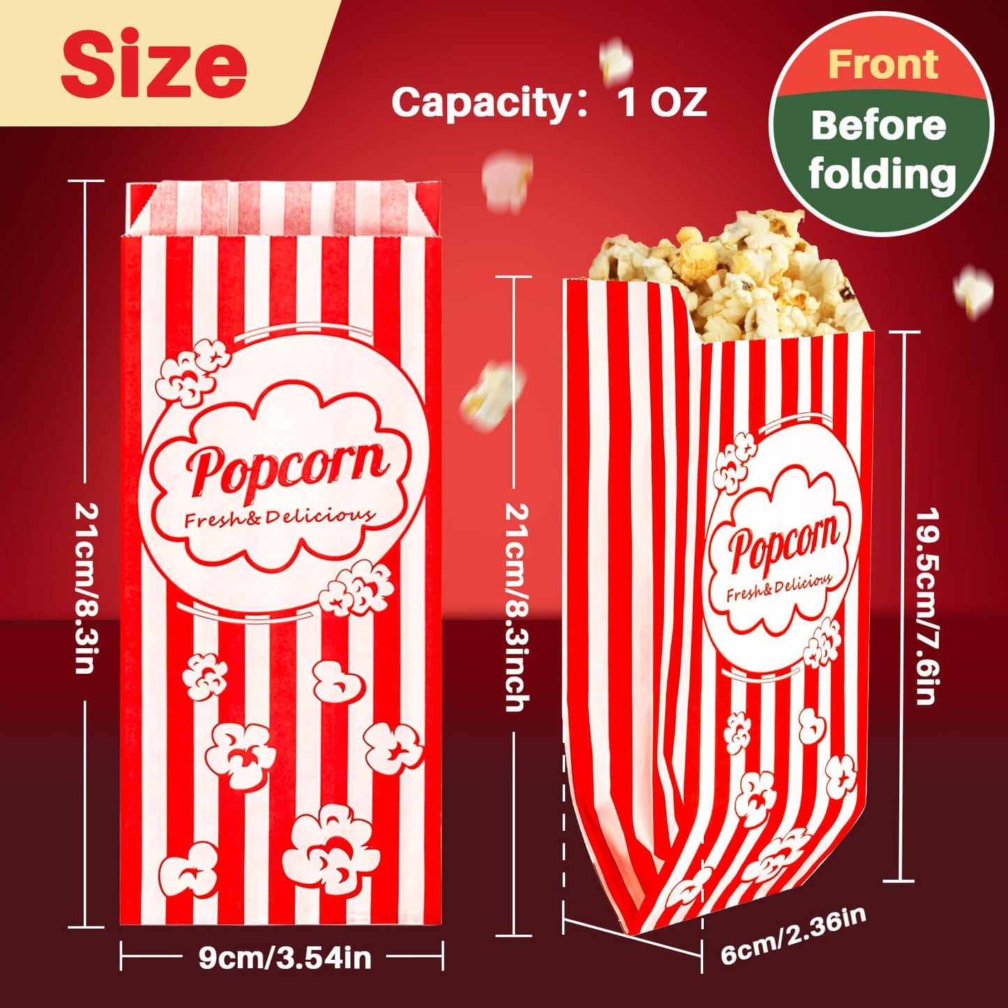 100PCS Popcorn Bags Individual Servings - MAQIHAN Disposable Paper Popcorn Bags Party Pop Corn Sleeves Bulk Carnival Halloween Snack Packs Gift Favor Treat bolsas para palomitas Movie Night Supplies