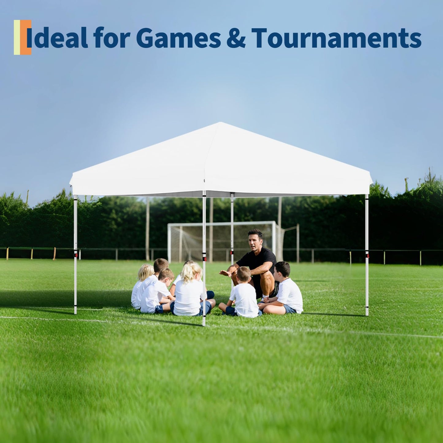 10x10 Pop Up Canopy with One Button Push Setup - Heavy Duty Outdoor Canopy Tent with Portable Roller Bag - 3 Adjustable Height, 4 Weight Bags, 8 Stakes & 4 Guy Ropes Included (White)