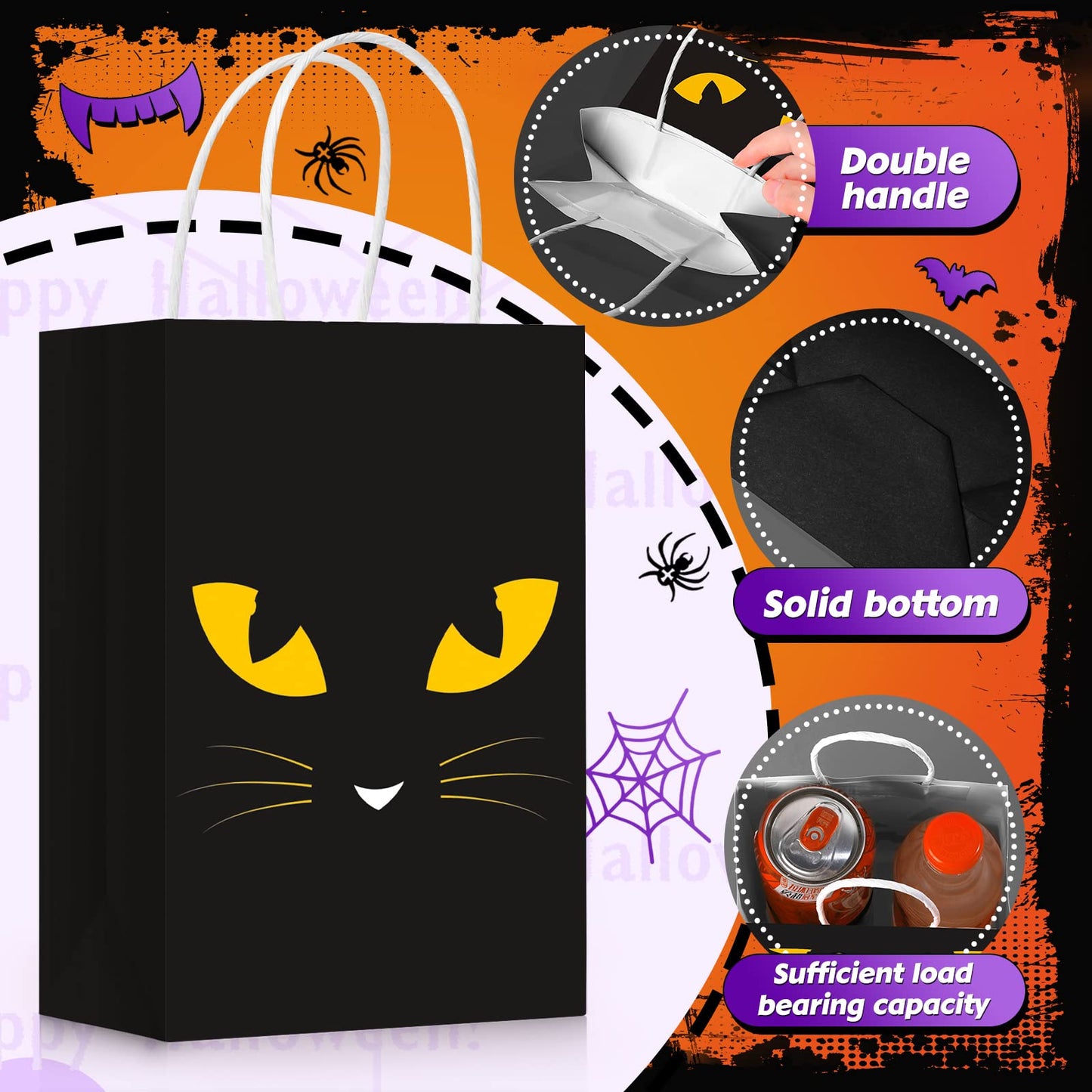 24 Pcs Halloween Treat Bags Halloween Paper Gift Bags with Handles Candy Bags Goodie Bags for Holiday Treats Snacks Kids Halloween Party Favors Supplies (Vivid Style)