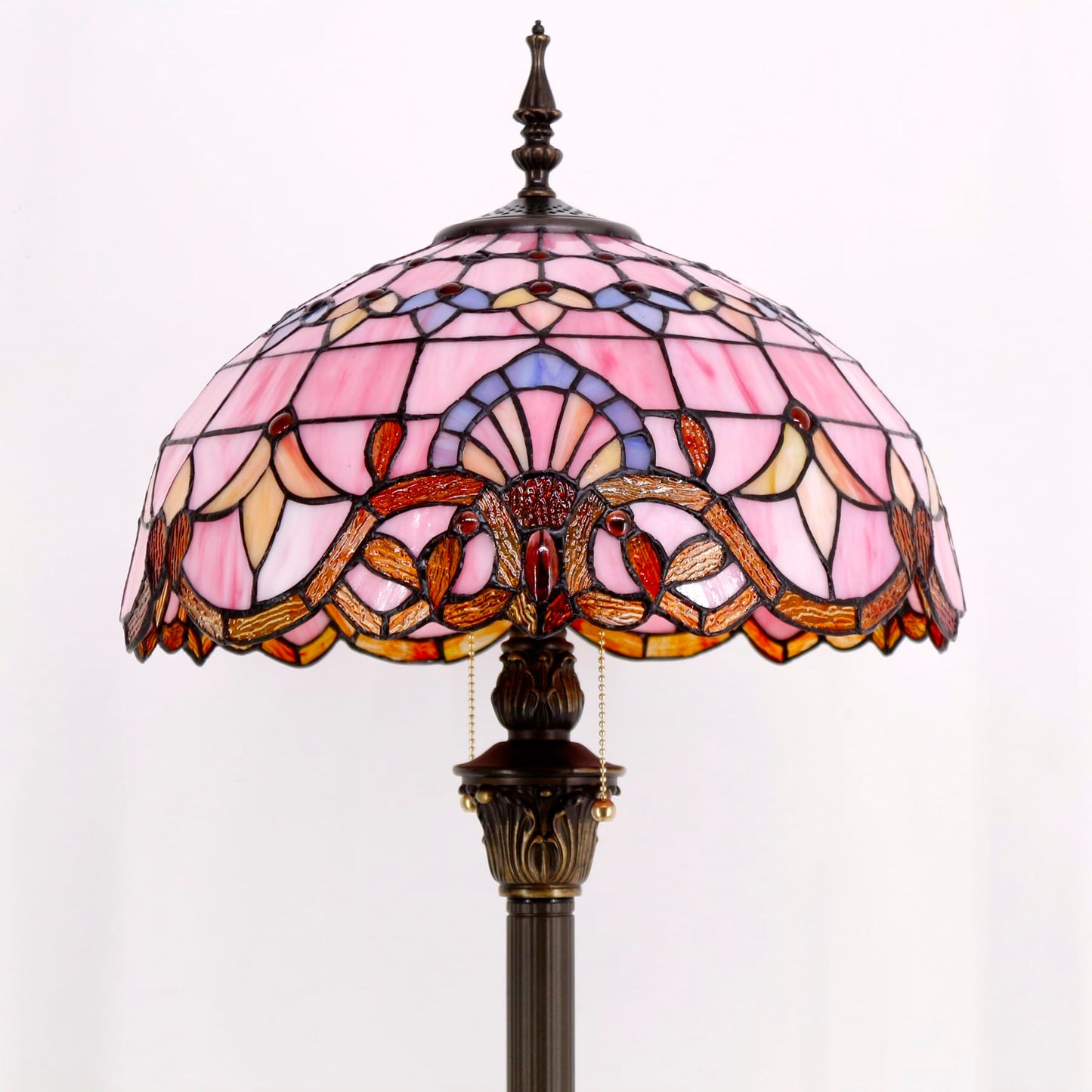 WERFACTORY Tiffany Floor Lamp Pink Baroque Stained Glass Standing Reading Light 16X16X64 Inches Antique Pole Corner Lamp Decor Bedroom Living Room Home Office S003P Series