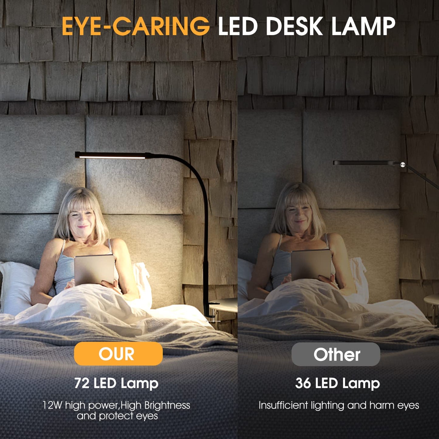 Voncerus LED Desk Lamp with Clamp, Eye-Caring Clip on Lights for Home Office, 3 Modes 10 Brightness, Long Flexible Gooseneck, Metal, Swing Arm Architect Task Table Lamps with USB Adapter, Black