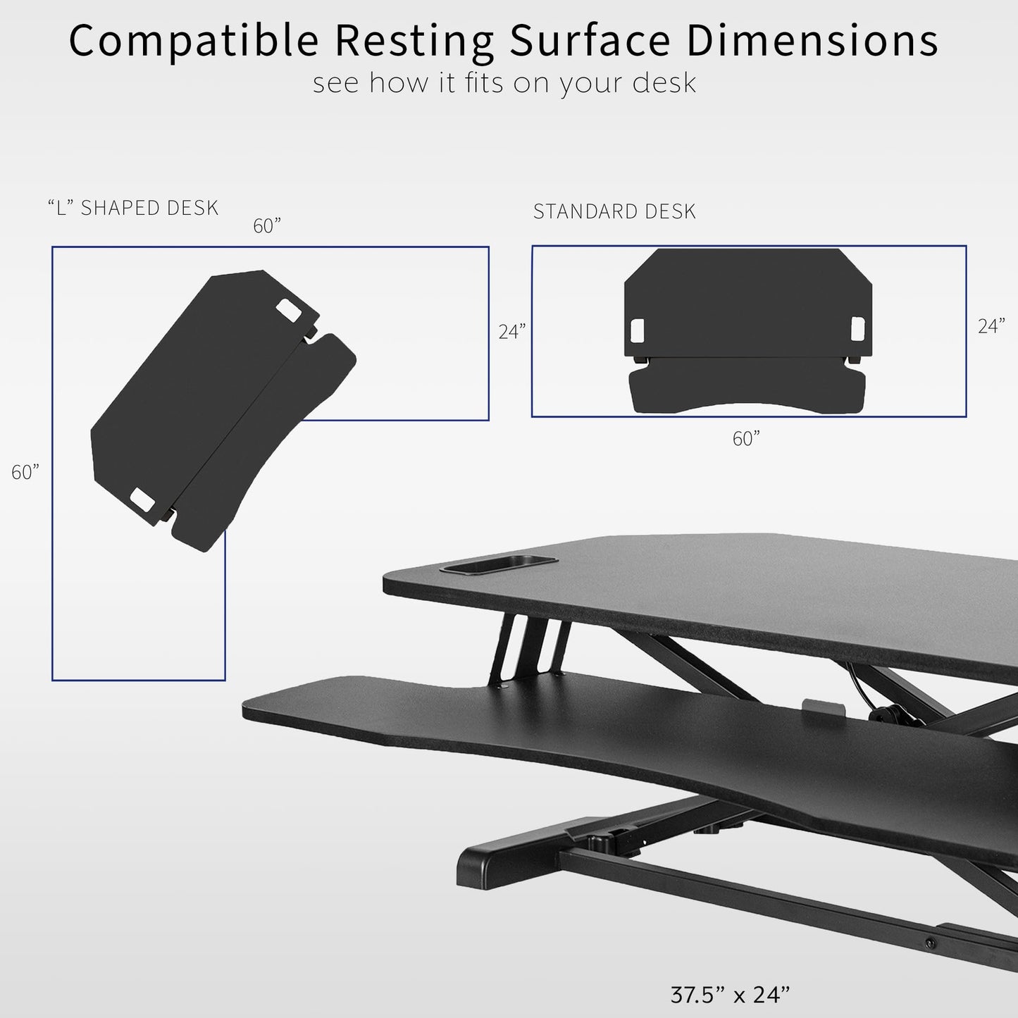 VIVO Extra Wide 38 inch Corner Desk Converter, K Series, Height Adjustable Sit to Stand Riser, Dual Monitor and Laptop Workstation with Wide Keyboard Tray, Black, DESK-V000KL