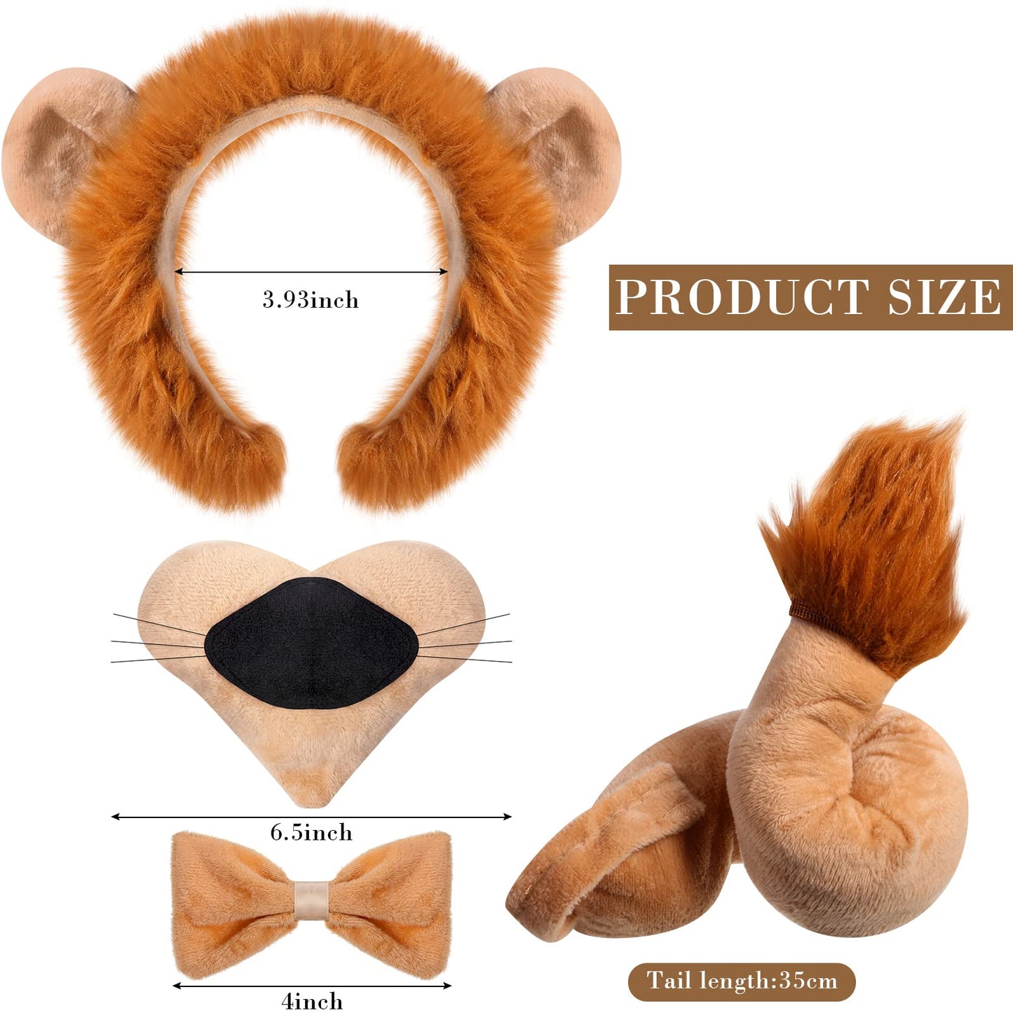 5 Pcs Lion Costume Set Animal Ears Headband Paw Gloves Bow Tie and Tail for Kids Adult Halloween Costume Dress up Party