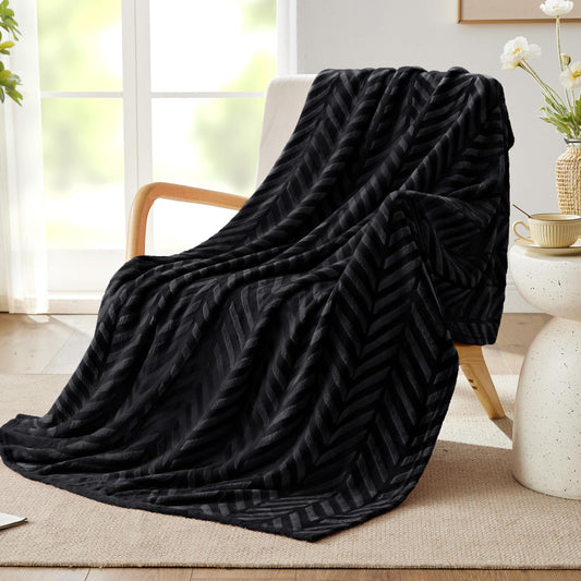 Whale Flotilla Flannel Fleece Throw Blanket for Couch Sofa Bed, Lightweight Breathable Soft Throws Plush Fluffy Chevron Design Decorative Blankets for All Season, 50x60 Inch, Black
