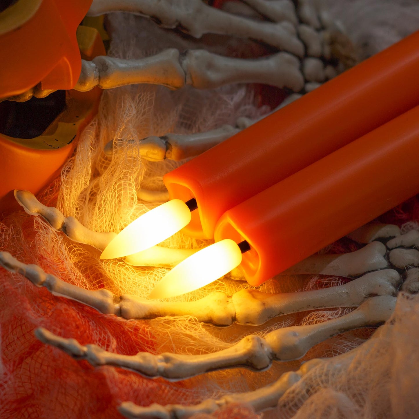 Yeelida Orange Flameless LED Taper Candles with Remote Control, 0.78"x 6.4" Long Lasting Plastic Battery Operated Flickering Short Window Candlesticks for Halloween Festival Decoration, Pack of 6